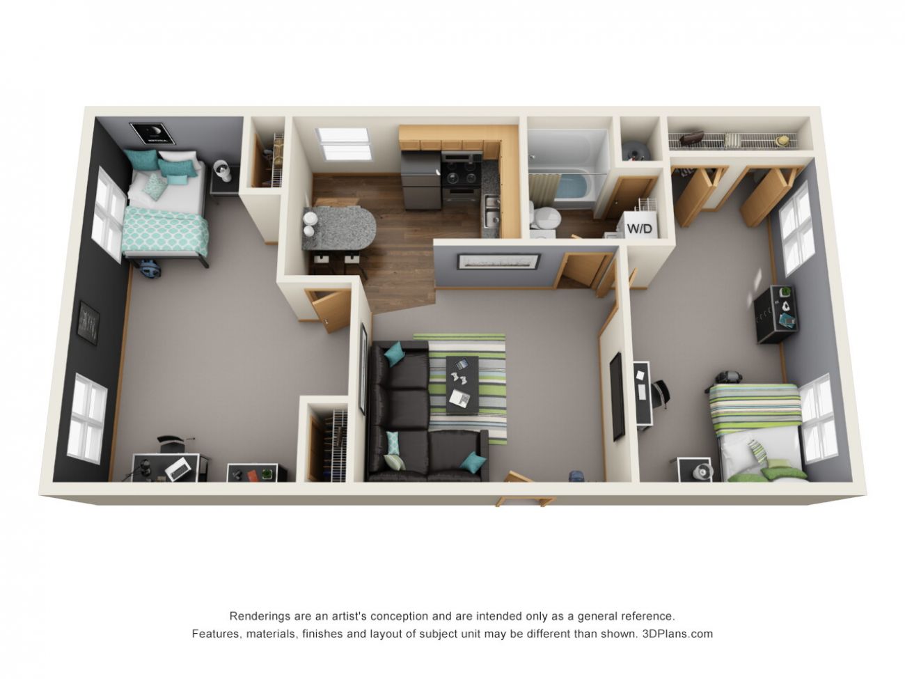 205 W Willow St - 2 Bedroom - Floorplan - 1 - 2