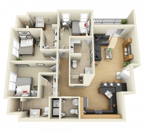 3 Bedroom 3D Floor Plan