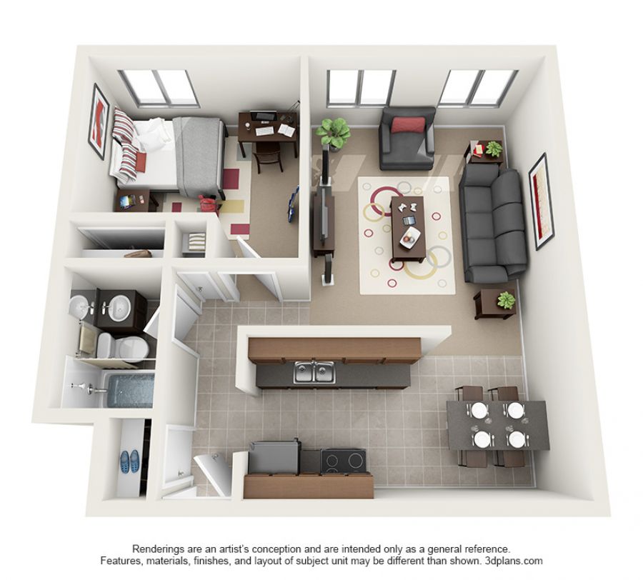 703 S University St - 1 Bedroom - Floorplan - 1