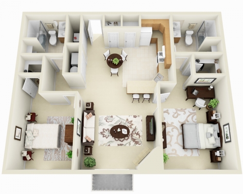 1408 Kurt Dr - 2 Bedroom - Floorplan - 1