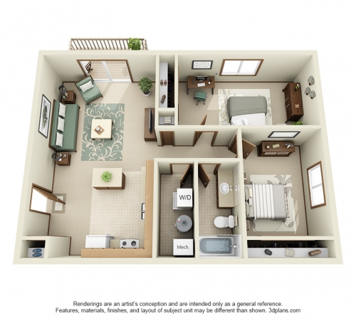 2921 Lisa Dr - 2 Bedroom - Floorplan - 1